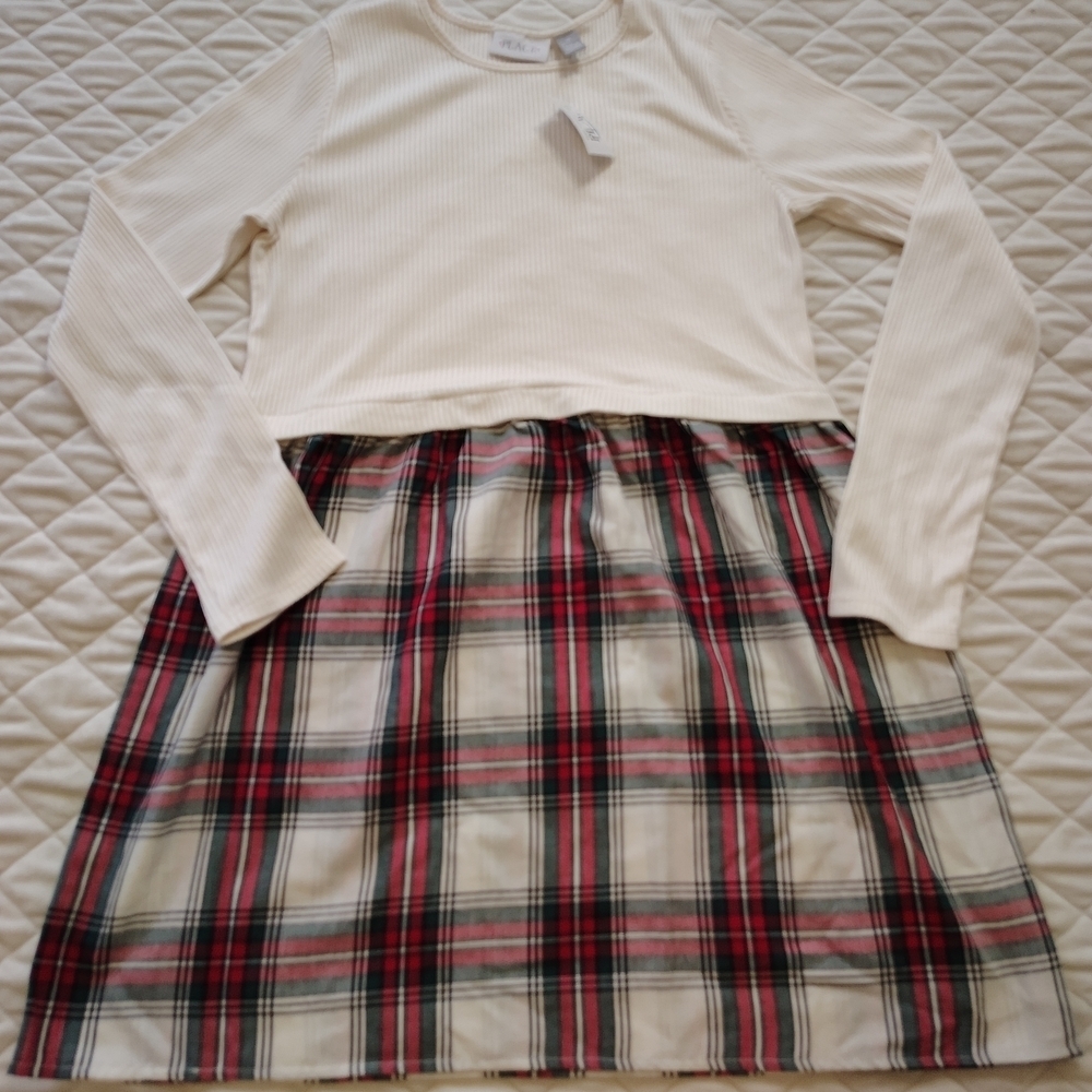 The Children's Place Girls' Long Sleeve Plaid Ribbed Fit and Flare Dress.Size 16 - Picture 4 of 13
